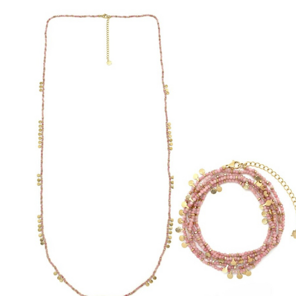 Double Raw Opale Necklace - Rose