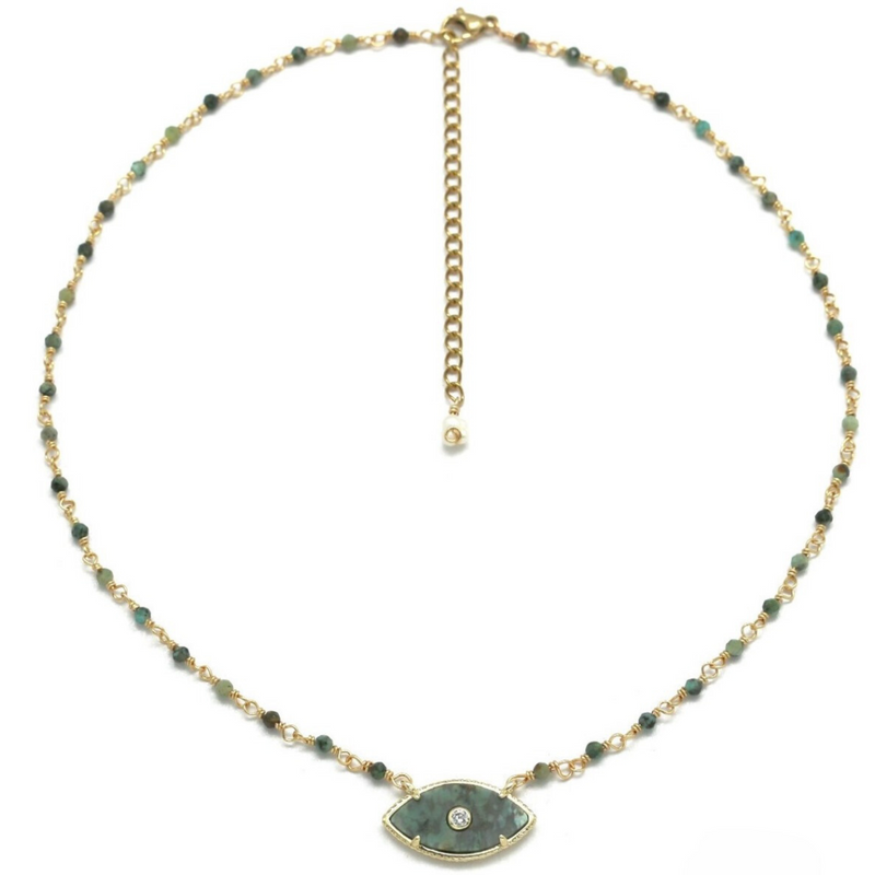 Evil Eye and Pearl Necklace - Turquoise