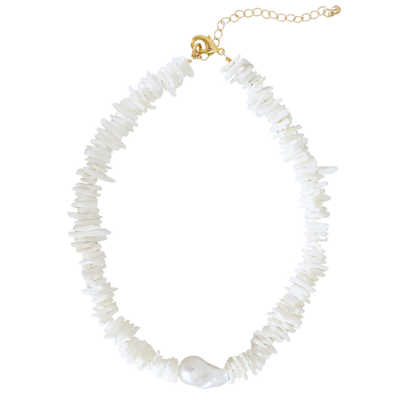 White Shell Necklace with Pearl