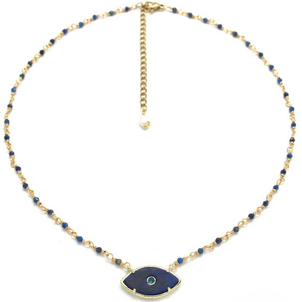 Evil Eye and Pearl Necklace - Lapis