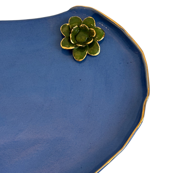 Blue Ceramic Platter with Flower