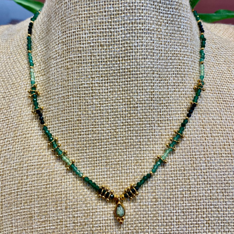 Mix Stone Necklace with Mini Malachite Drop Tassel